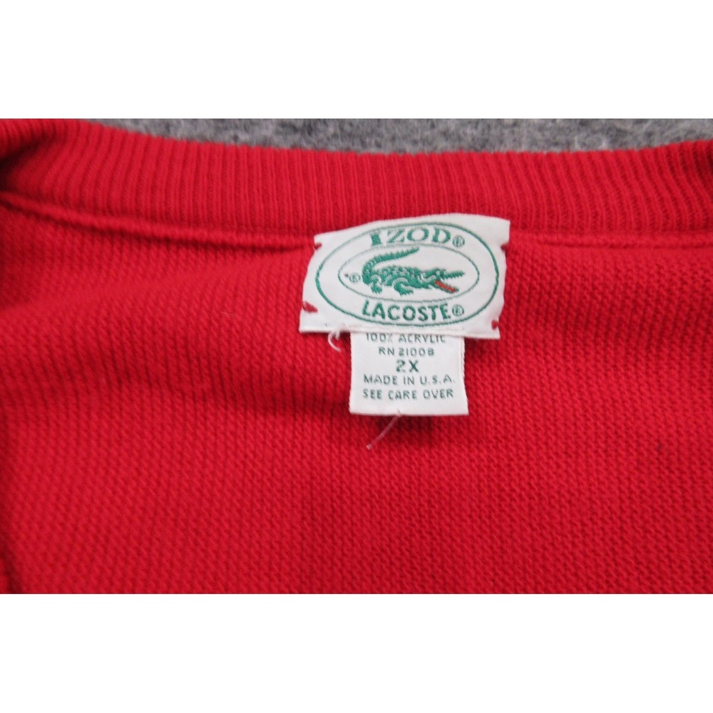 Vintage Lacoste Sweater Mens 2XL Acrylic Knit  Red V Neck Classic‎ Logo - Picture 6 of 7